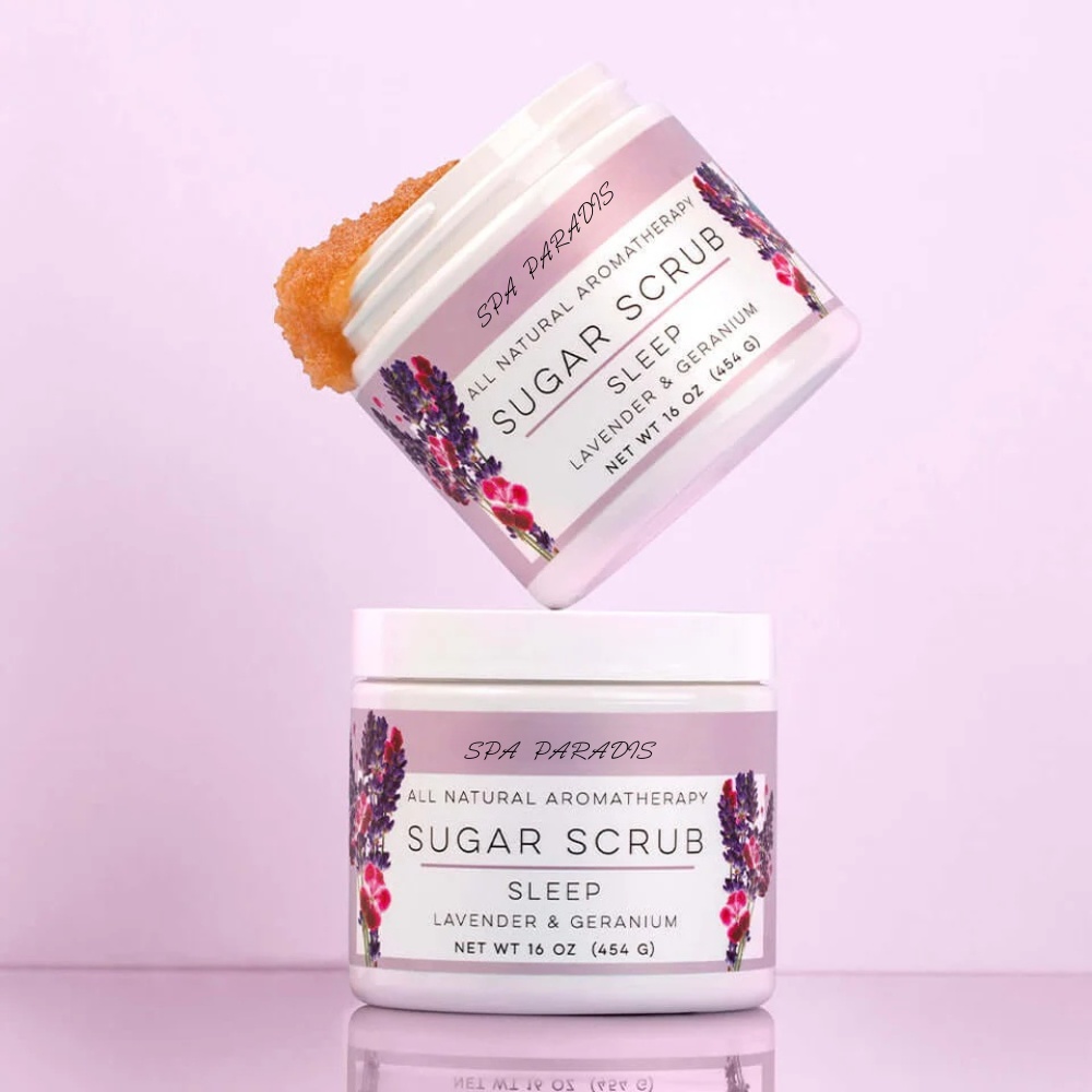 Oem Natural Aromatherapy Shea Butter Raw Sugar Hydrating Exfoliating Cream Sleep- Lavender Geranium Essential Oils