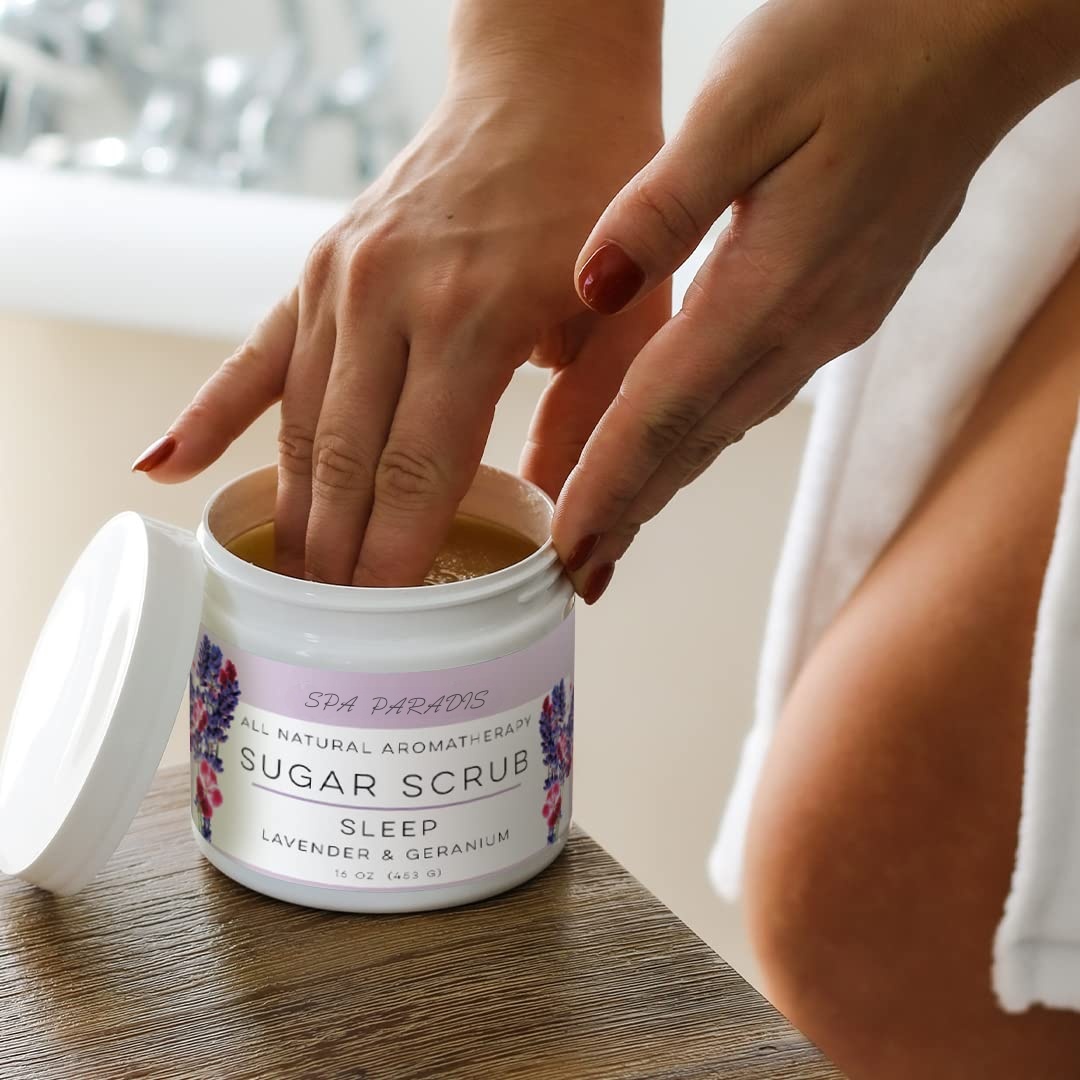 Oem Natural Aromatherapy Shea Butter Raw Sugar Hydrating Exfoliating Cream Sleep- Lavender Geranium Essential Oils