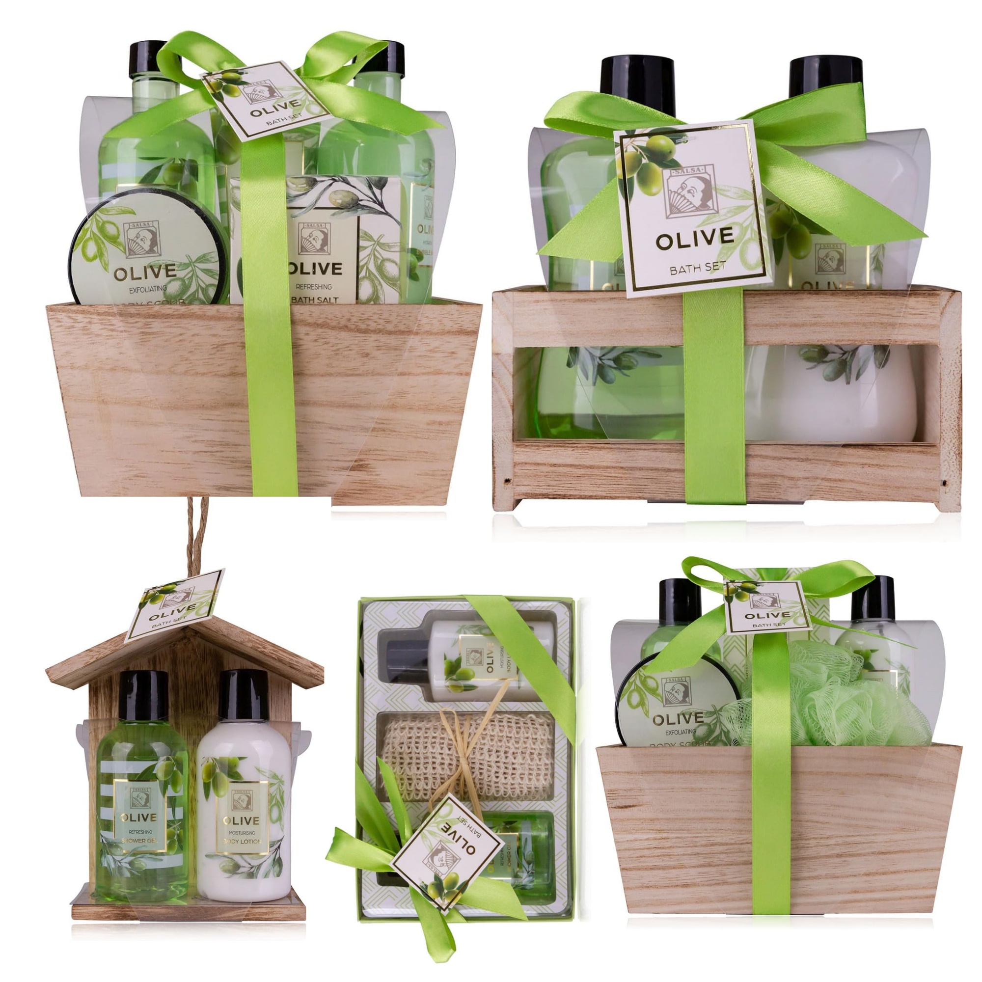 Oem Olive Shower Gel Gift Set For Women-moisturizing Cleansing Luxury Herbal Wooden Box Bath Sponge-birthday Mother's Day