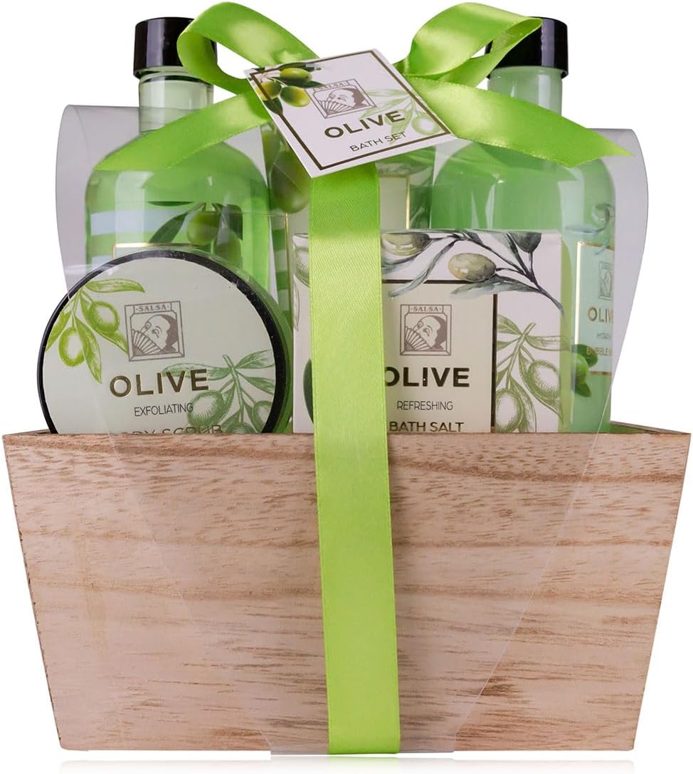 Oem Olive Shower Gel Gift Set For Women-moisturizing Cleansing Luxury Herbal Wooden Box Bath Sponge-birthday Mother's Day