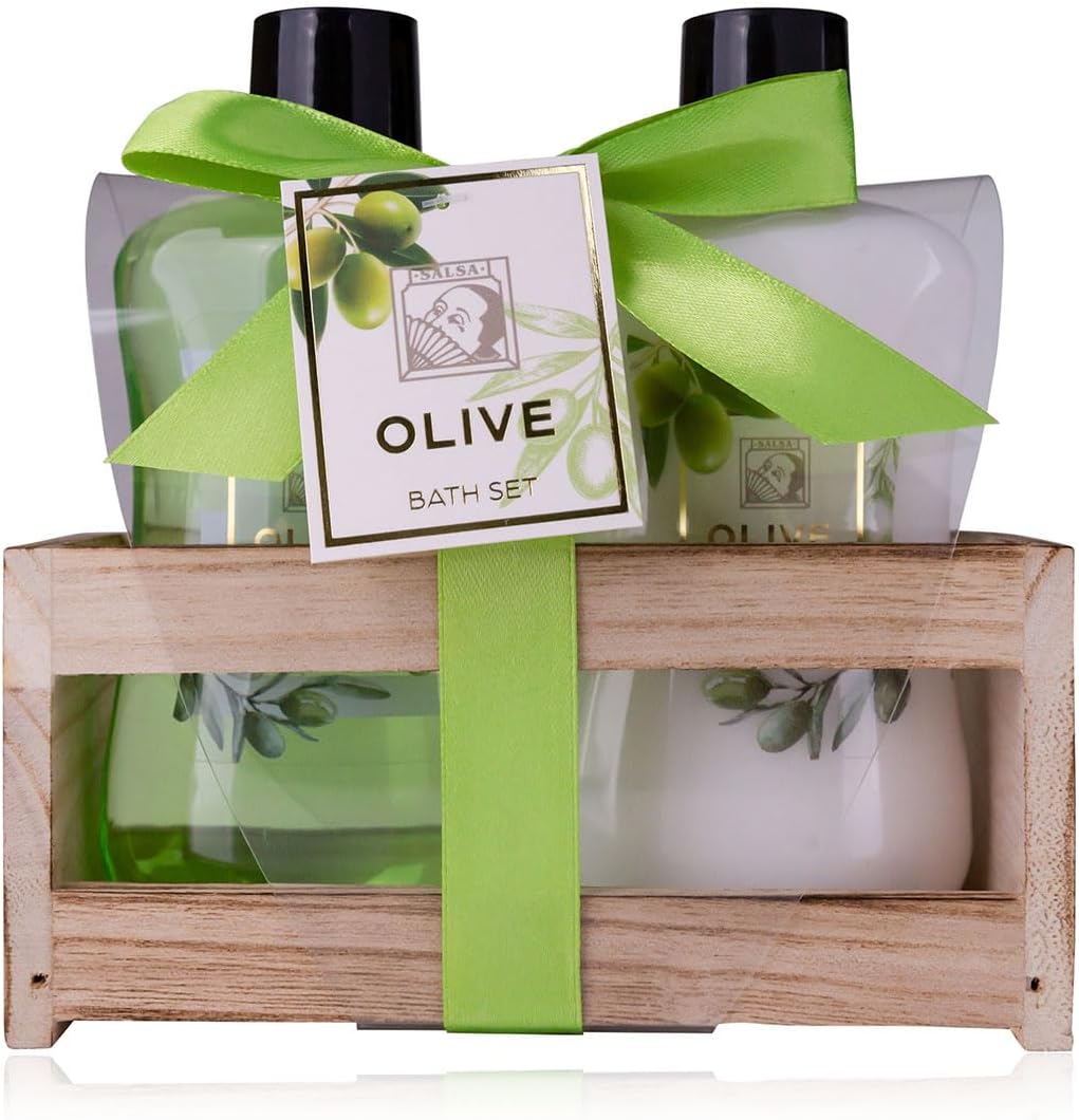 Oem Olive Shower Gel Gift Set For Women-moisturizing Cleansing Luxury Herbal Wooden Box Bath Sponge-birthday Mother's Day