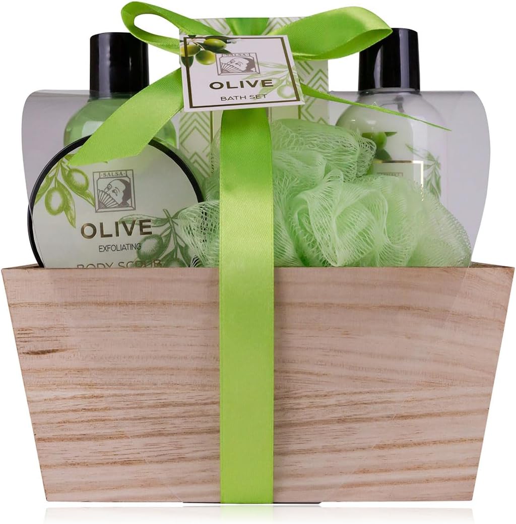 Oem Olive Shower Gel Gift Set For Women-moisturizing Cleansing Luxury Herbal Wooden Box Bath Sponge-birthday Mother's Day