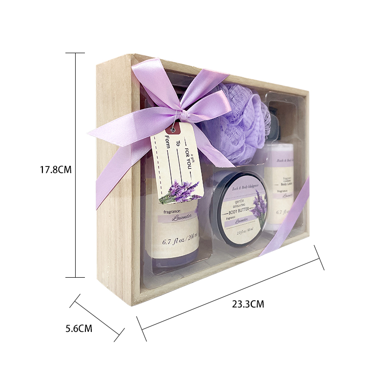 Oem Wholesale Privite Logo Personal Care Gift Set Natural Shower Gel Body Lotion And Body Butter Wooden Bath Gift Sets
