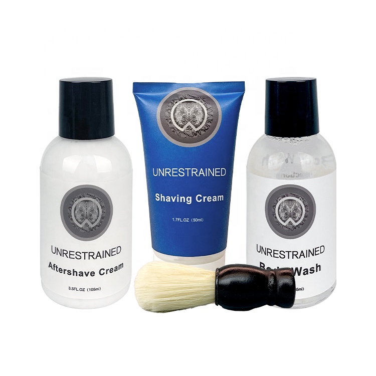 Oem Wholesale Private Label Moisturizing Shaving Cream Aftershave Cream Body Wash Wooden Brush Shaving Kit Men's Gift Set
