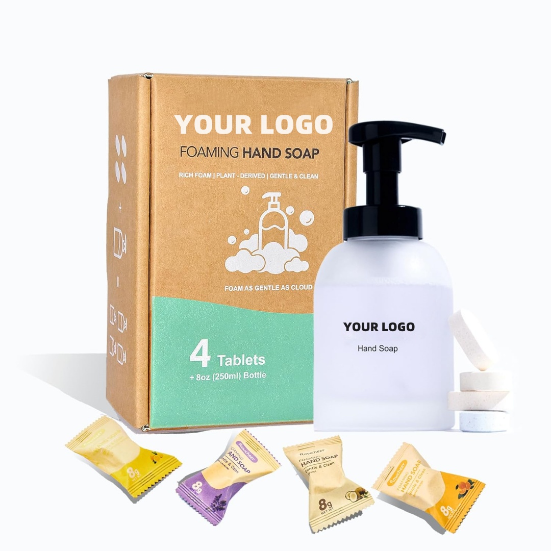 Oem Crystal Glass Bottle & 4 Refill Tablet Included Start Kit,Glass Foaming Hand Soap Refill Tablets,Dispenser Combo