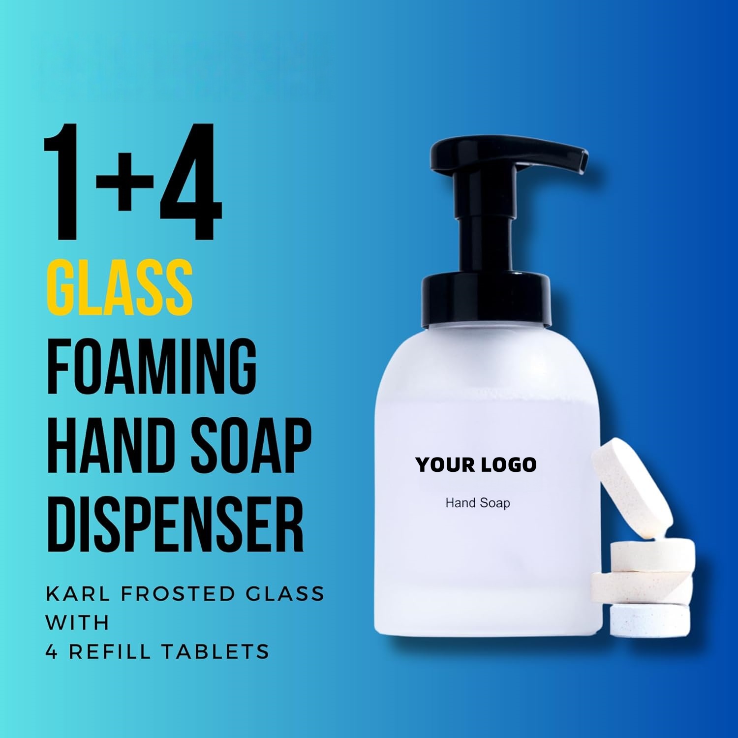 Oem Crystal Glass Bottle & 4 Refill Tablet Included Start Kit,Glass Foaming Hand Soap Refill Tablets,Dispenser Combo