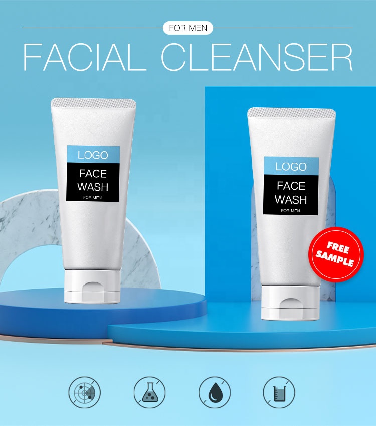 High Quality Oil Control Men's Facial Cleanser Deep Cleansing Men's Face Wash With White Tube Simple Label