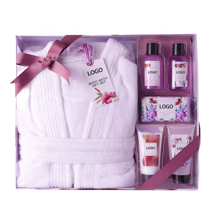 Best Selling Customize Private Label Luxury Holiday Lavender Women Pamper Skin Care Bath And Body Bath Spa Bath Robe Set Gift