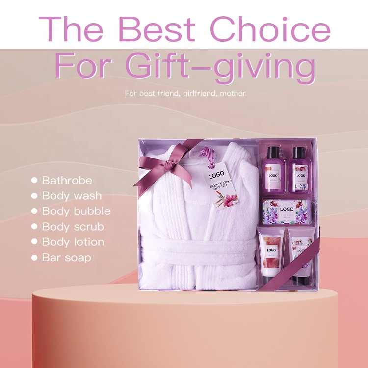 Best Selling Customize Private Label Luxury Holiday Lavender Women Pamper Skin Care Bath And Body Bath Spa Bath Robe Set Gift