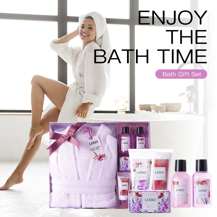 Best Selling Customize Private Label Luxury Holiday Lavender Women Pamper Skin Care Bath And Body Bath Spa Bath Robe Set Gift
