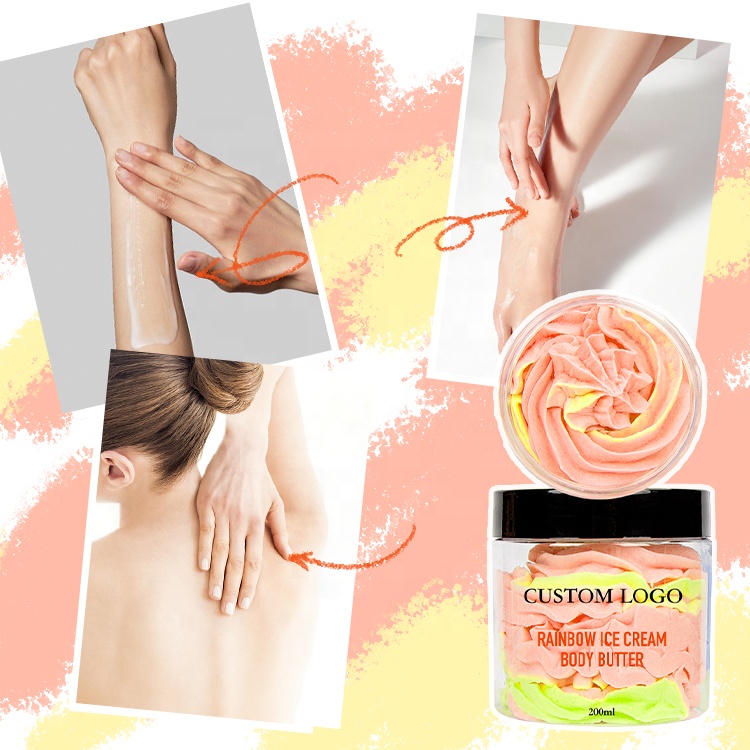 Wholesale Private Label Body Butter Vegan Natural Moisturizer Fruit Rainbow Whipped Body Butters