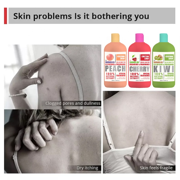 Private Label Skin Whitening Shower Gel Exfoliating Natural Organic Fruit Scrub Body Wash For Women And Men