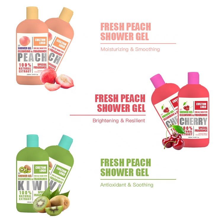 Private Label Skin Whitening Shower Gel Exfoliating Natural Organic Fruit Scrub Body Wash For Women And Men