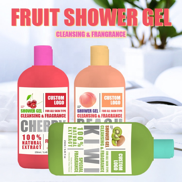 Private Label Skin Whitening Shower Gel Exfoliating Natural Organic Fruit Scrub Body Wash For Women And Men