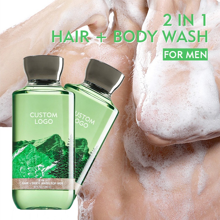 Wholesale Custom Logo High Quality Men Shampoo Shower Gel Organic Vegan 2-in-1 Hair Wash Body Wash