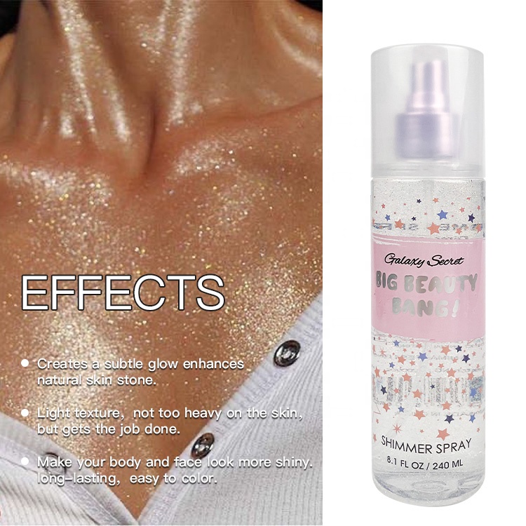 Oem Private Label Organic Body Glow Oil Bronzed Luxury Liquid Highlighter Body Shimmer Spray