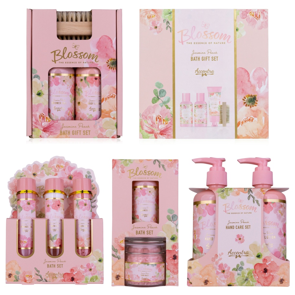 Oem Blossom Gift Set In Attractive Gift Box,Includes Shower Gel,Body Lotion Bath Salts,Hand Wash,Hand Lotion And Nail Brush