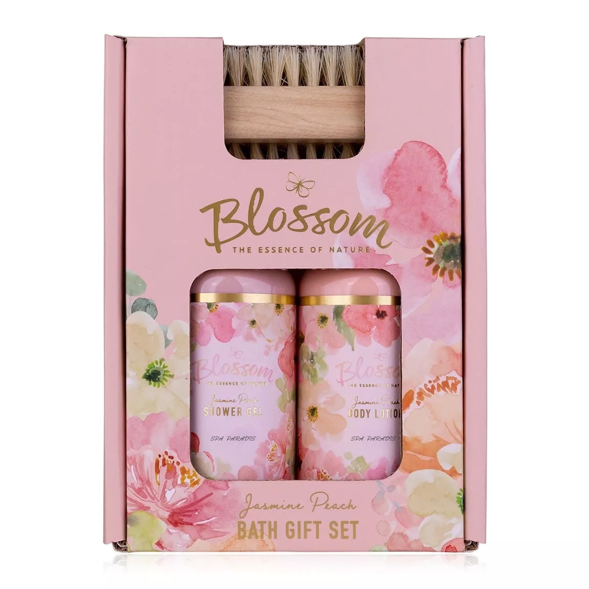 Oem Wholesale Blossom Bath Gift Set For Women Attractive 100ml Body Wash Lotion Brush Hand Cream And Salt Gift Box
