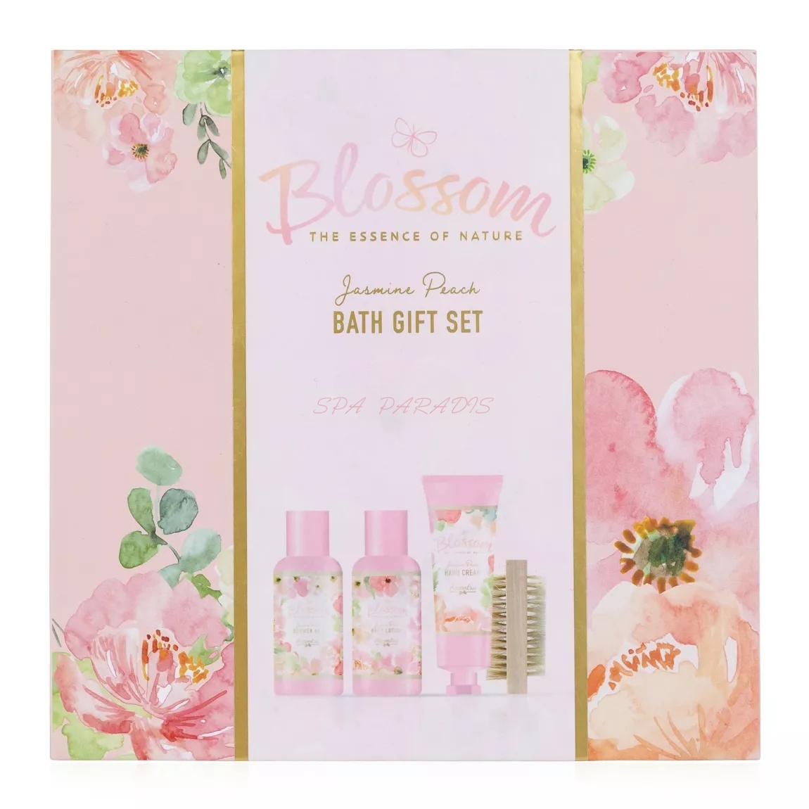 Oem Wholesale Blossom Bath Gift Set For Women Attractive 100ml Body Wash Lotion Brush Hand Cream And Salt Gift Box