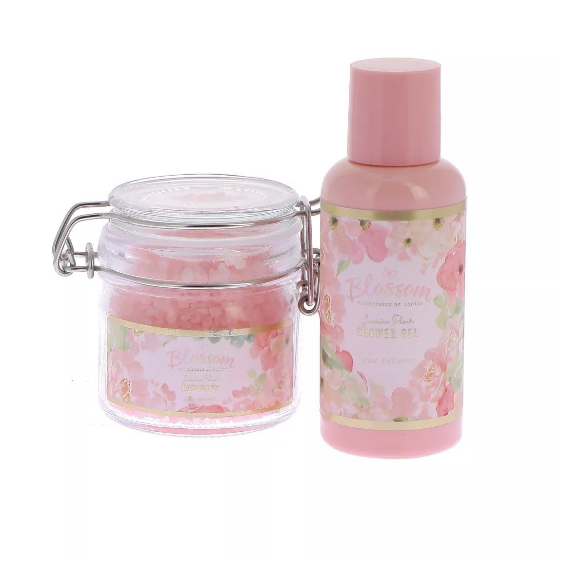Oem Wholesale Blossom Bath Gift Set For Women Attractive 100ml Body Wash Lotion Brush Hand Cream And Salt Gift Box