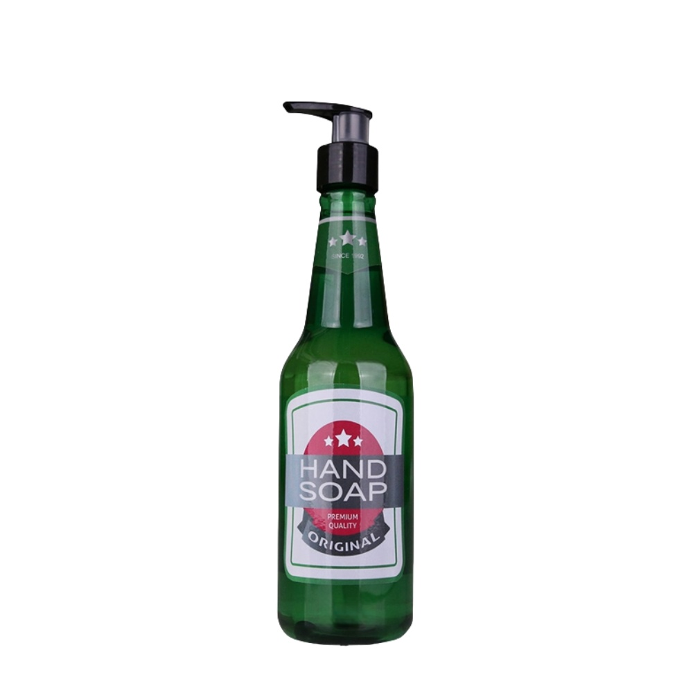Oem Wholesale Hand Soap Wash Special Blending Beer Bottle 330ml Pump Dispenser Beer Fragrance Refillable Gel Liquid Soap