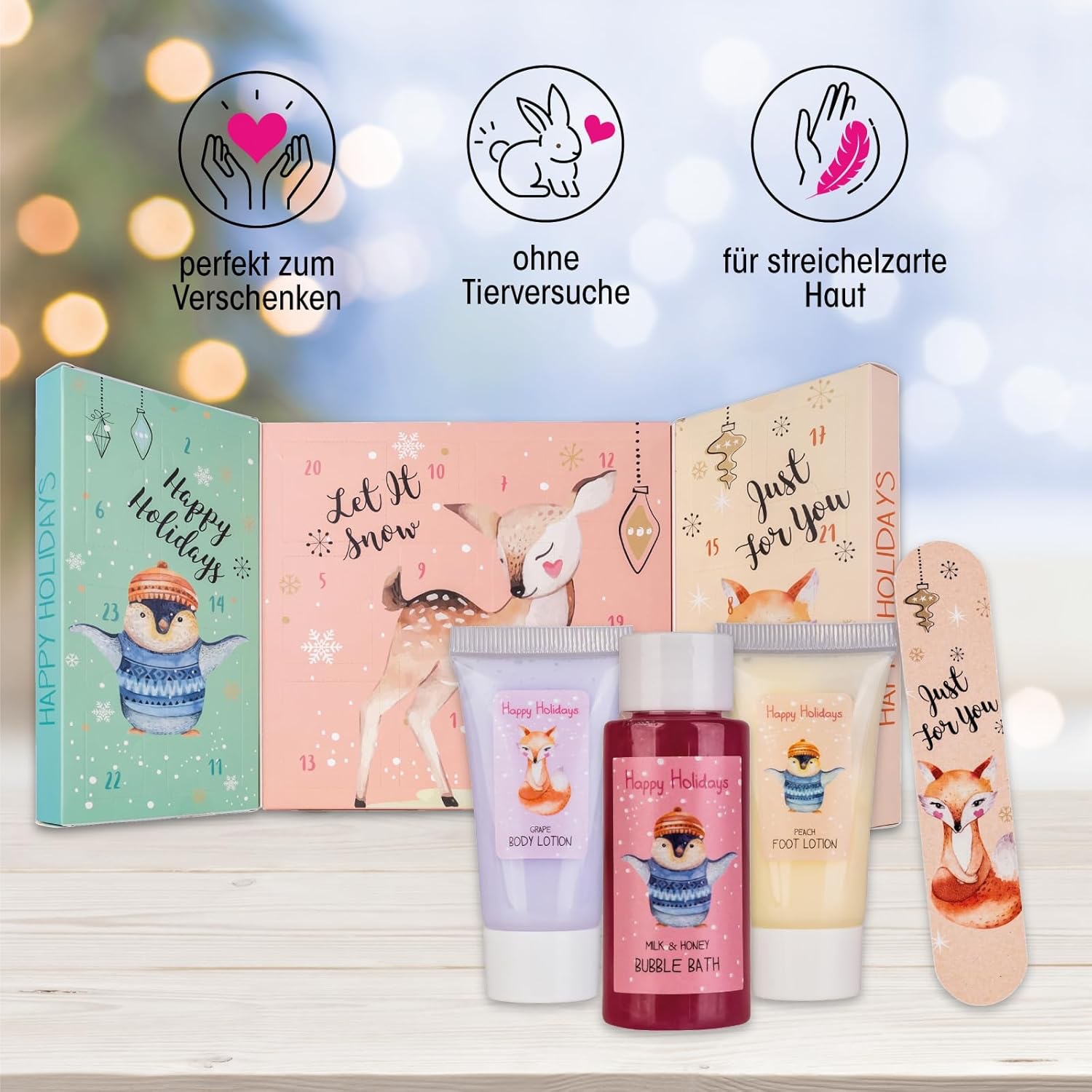Oem Wholesale Happy Holidays 24-piece Advent Calendar For Girls With Hand Cream Nourishing Moisturizer Bath & Body Care Gift Set