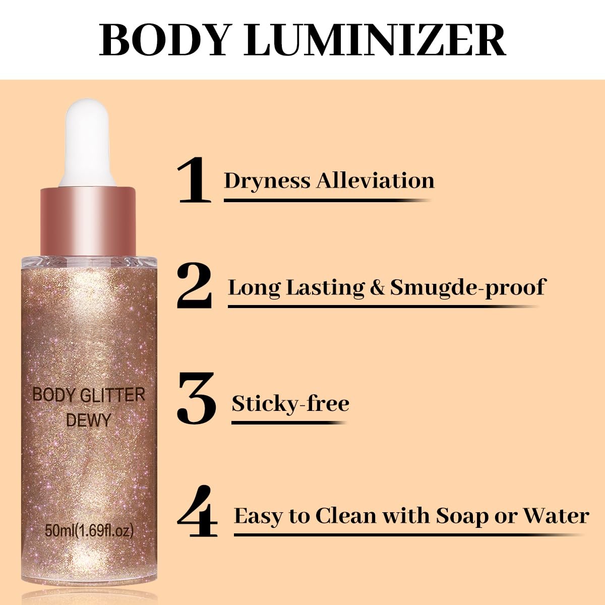 Oem Mineral Glow Shimmer Long Lasting Highlighter Liquid Face & Body Dewy Holographic Luminizer (3 Pcs)