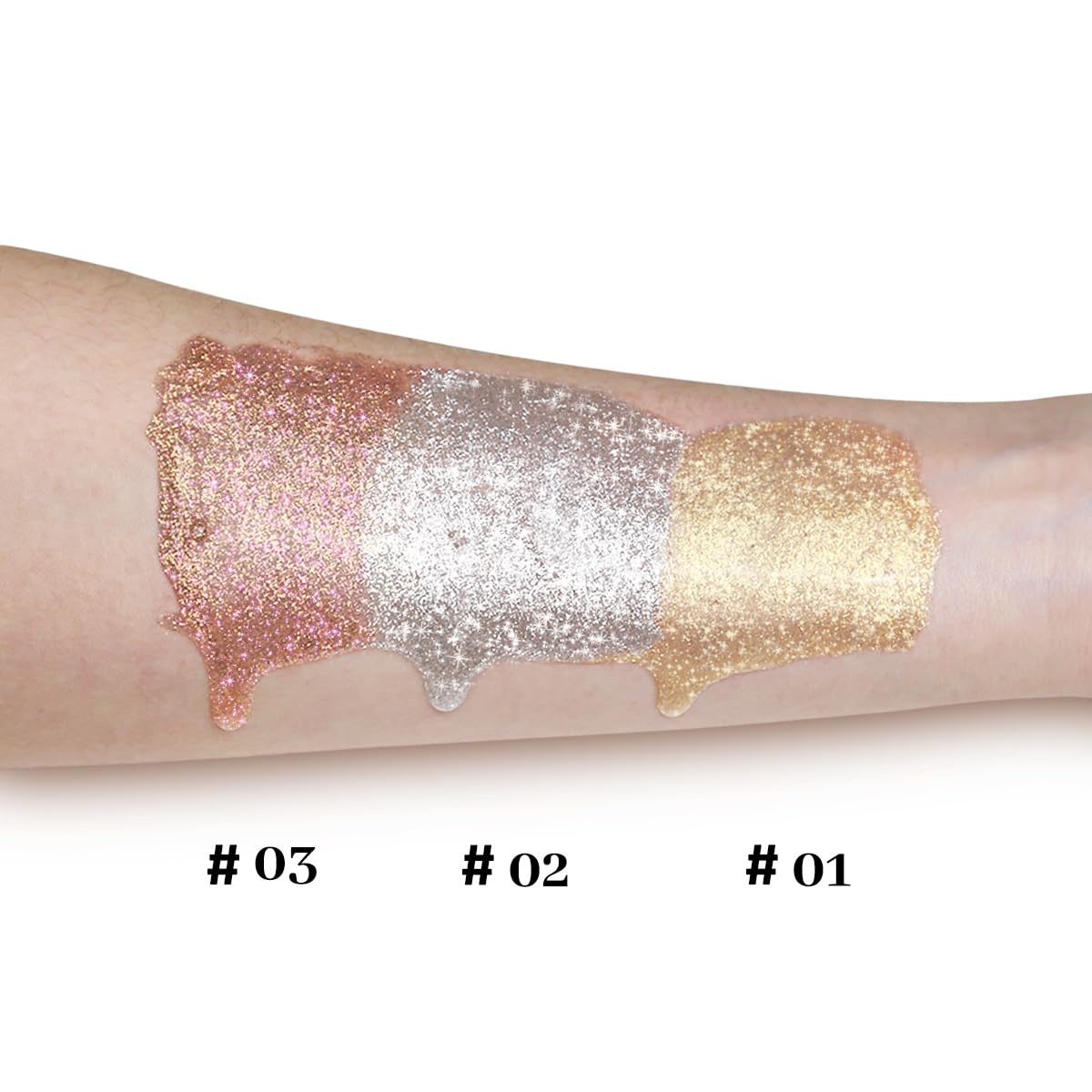 Oem Mineral Glow Shimmer Long Lasting Highlighter Liquid Face & Body Dewy Holographic Luminizer (3 Pcs)