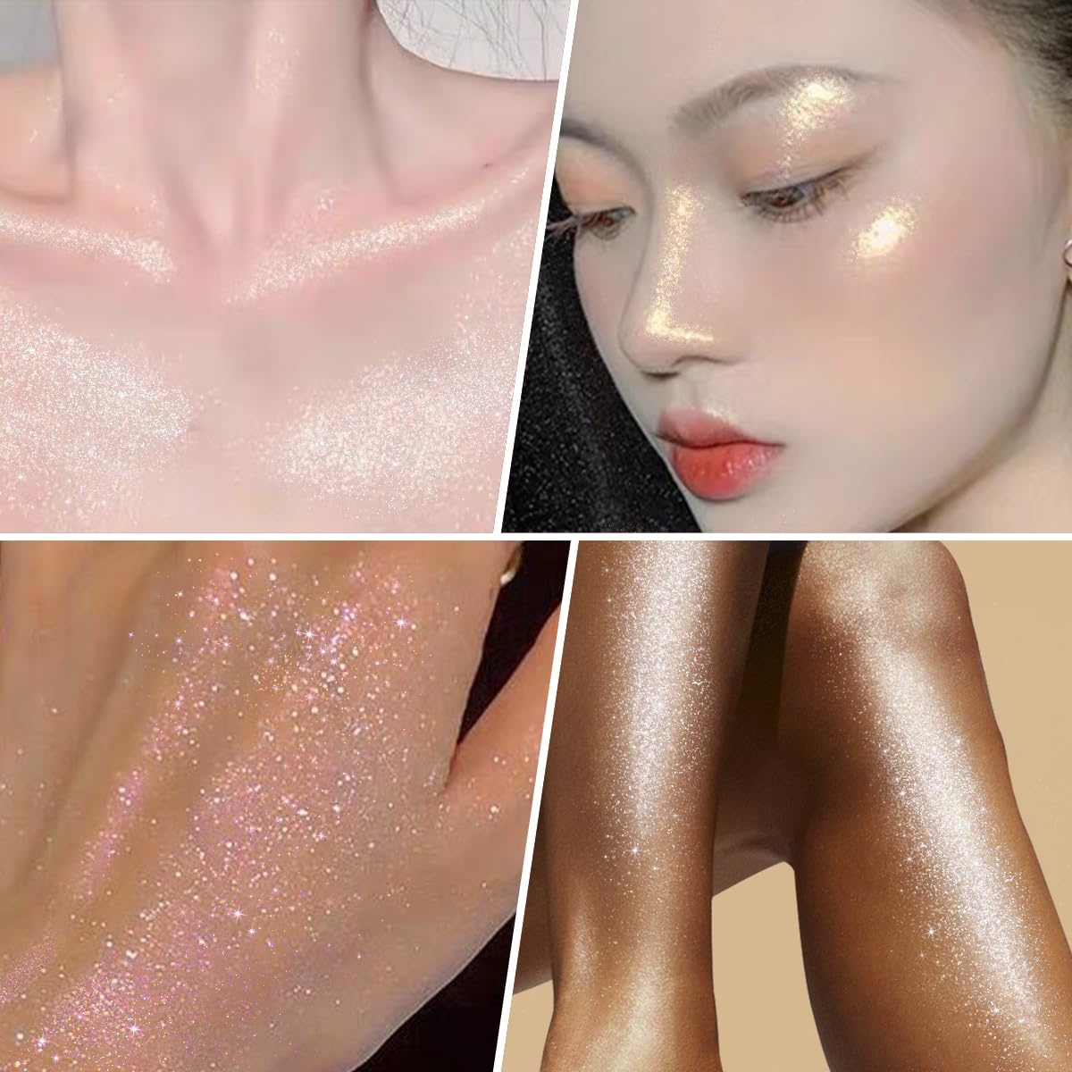 Oem Mineral Glow Shimmer Long Lasting Highlighter Liquid Face & Body Dewy Holographic Luminizer (3 Pcs)