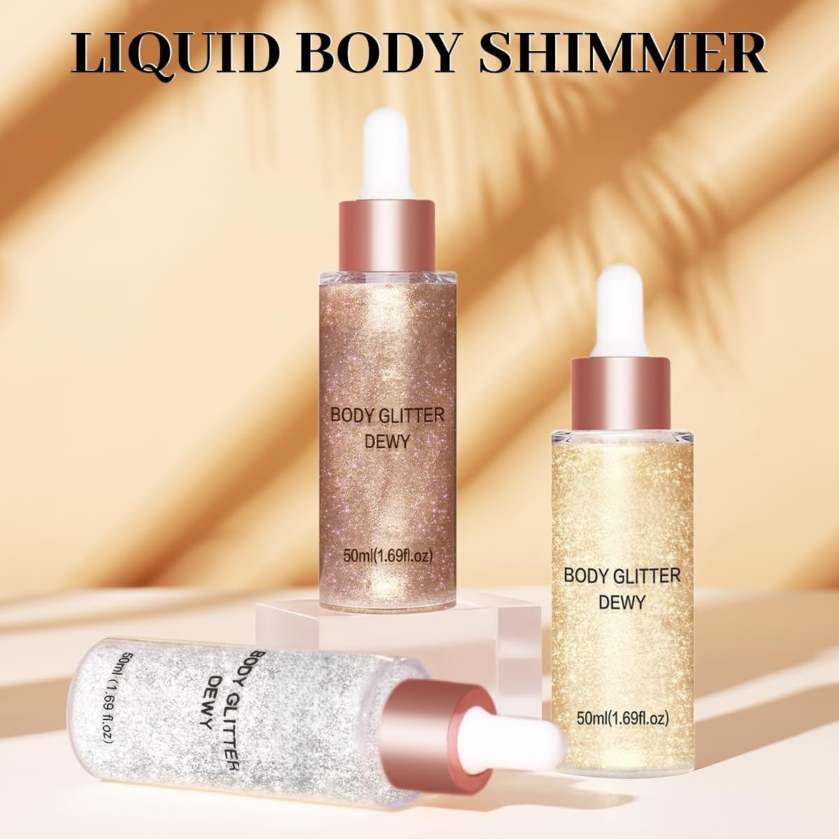 Oem Mineral Glow Shimmer Long Lasting Highlighter Liquid Face & Body Dewy Holographic Luminizer (3 Pcs)