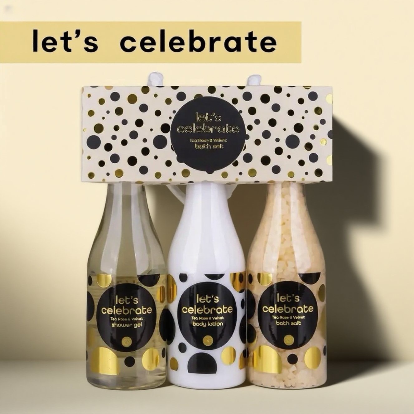 Oem Wholesale Let's Celebrate Women's Gift Set In Plastic Champagne Bottle - Bath & Shower Set With Tea Rose & Velvet Scent