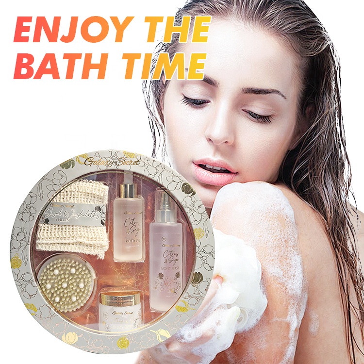 Private Label Beauty Body Wash Oil Scrub Bathroom Moisturizing Nourishing Body Care Set