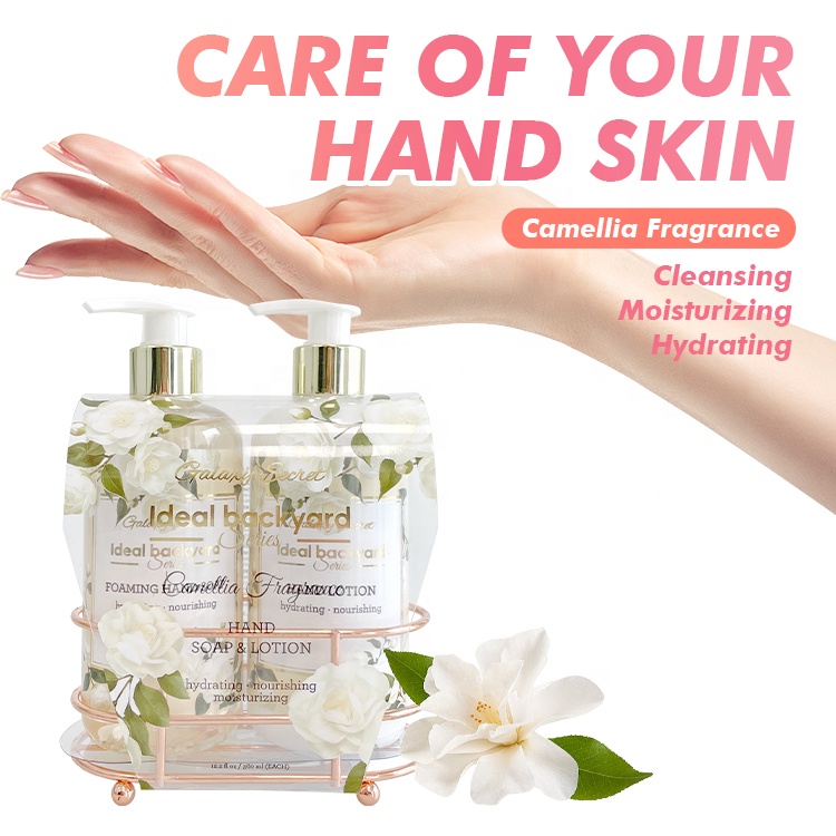 Customized Brand Logo Wire Frame Decoration Hydrating Nourishing Moisturizing Hand Soap And Lotion Set For Gift