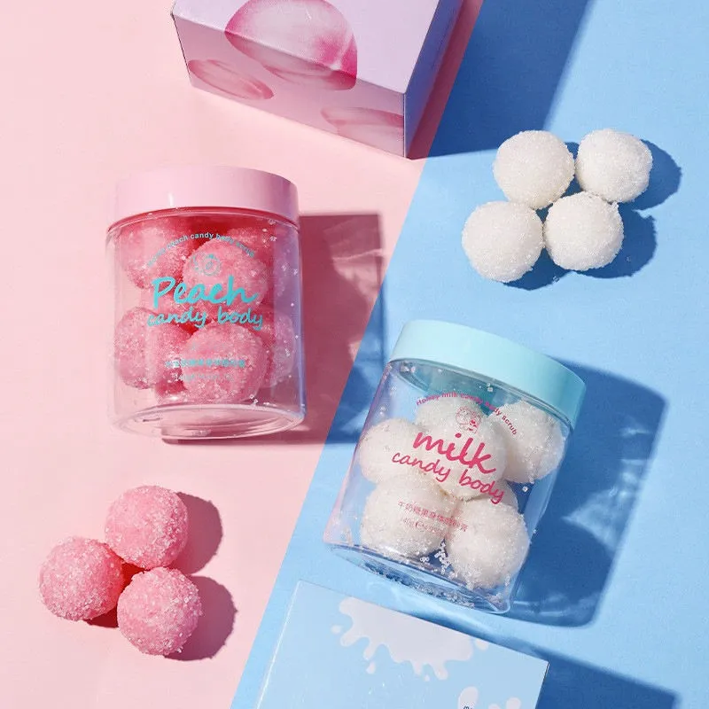 Oem Private Label Peach Milk Rose Flavored Moisturizing Body Scrub Deep Cleansing Cream With Salt Sugar Ball Natural Ingredients