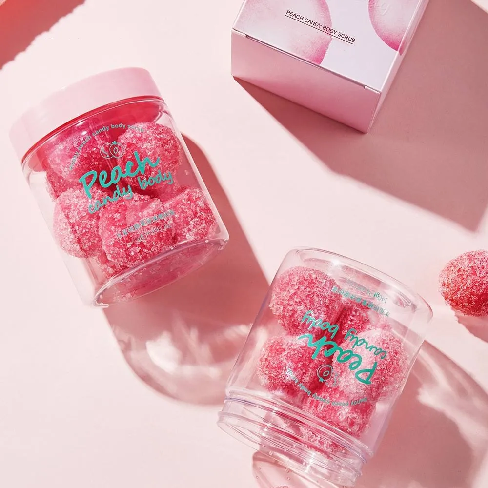 Oem Private Label Peach Milk Rose Flavored Moisturizing Body Scrub Deep Cleansing Cream With Salt Sugar Ball Natural Ingredients
