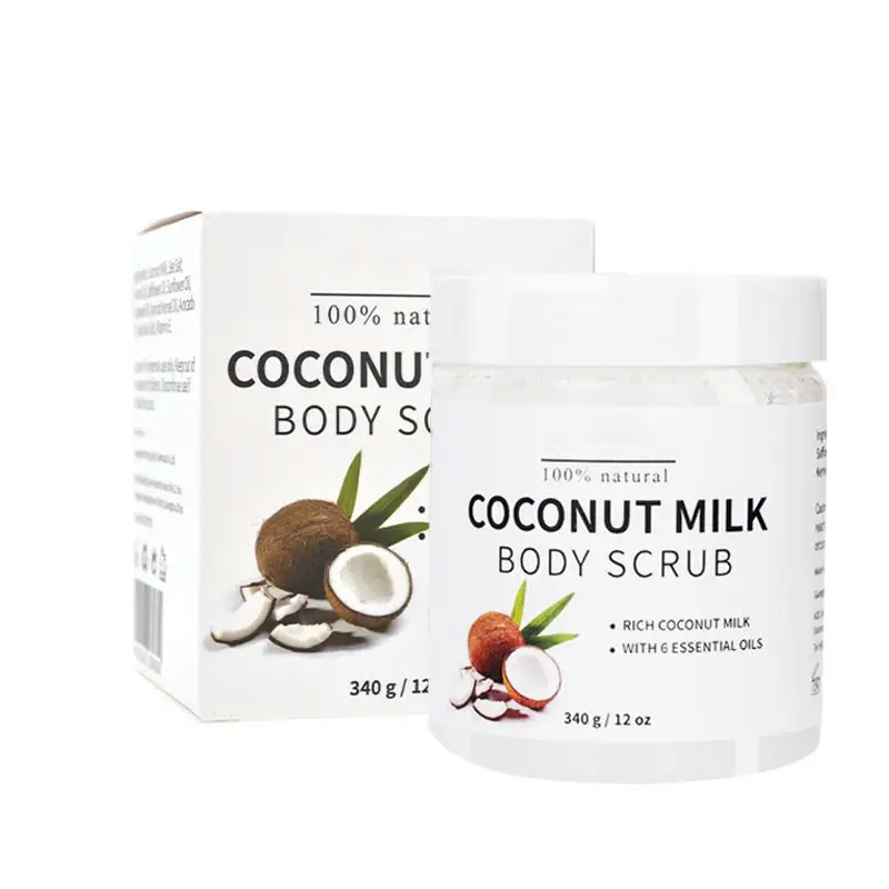 Private Label Coconut Milk Body Scrub Body Care Whitening Coconut Milk Moisturizing Deep Cleansing Essential Oils Body Scrub