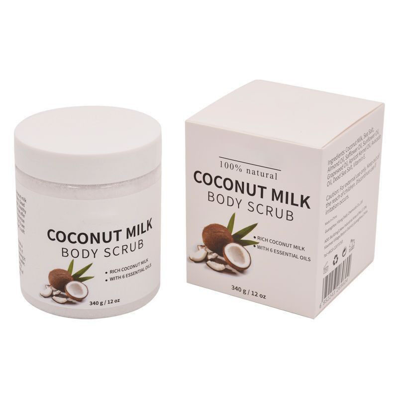 Private Label Coconut Milk Body Scrub Body Care Whitening Coconut Milk Moisturizing Deep Cleansing Essential Oils Body Scrub