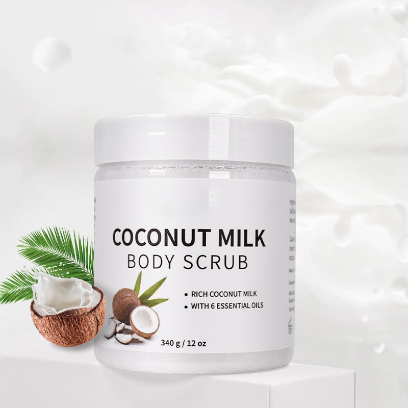 Private Label Coconut Milk Body Scrub Body Care Whitening Coconut Milk Moisturizing Deep Cleansing Essential Oils Body Scrub