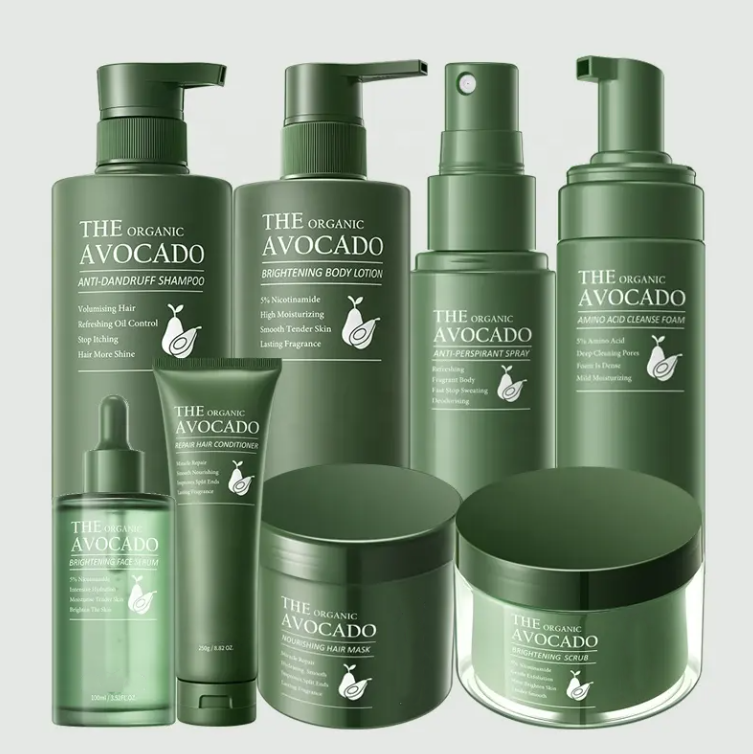 Oem Private Label Wholesale Avocado Amino Acid Hair Shampoo Skin Care Bath Hair Cleansing Moisturizing Whitening Body Wash Set