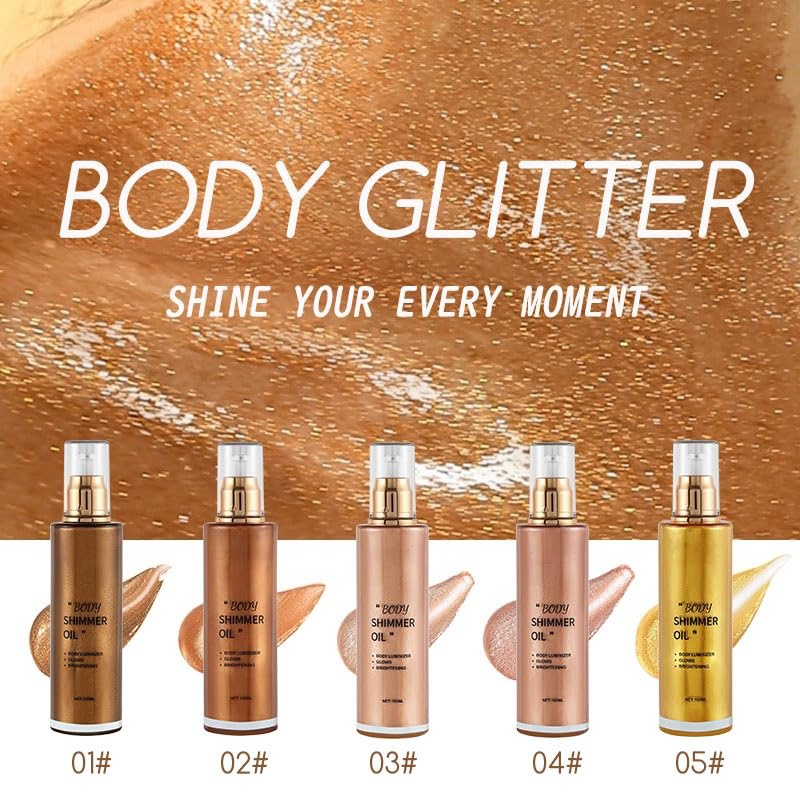 Oem Private Label Shimmer Body Taninng Oil,Long Lasting Moisturizing Body Glow Glitter For Women Luminizer Highlighter Makeup