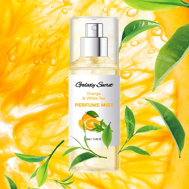 Oem Wholesale Orange & White Tea Scented Freshness Long Lasting Fragrance Body Mist Moisturizing Nourishing 88ml Body Splash