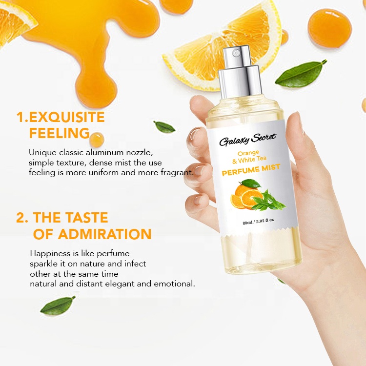 Oem Wholesale Orange & White Tea Scented Freshness Long Lasting Fragrance Body Mist Moisturizing Nourishing 88ml Body Splash