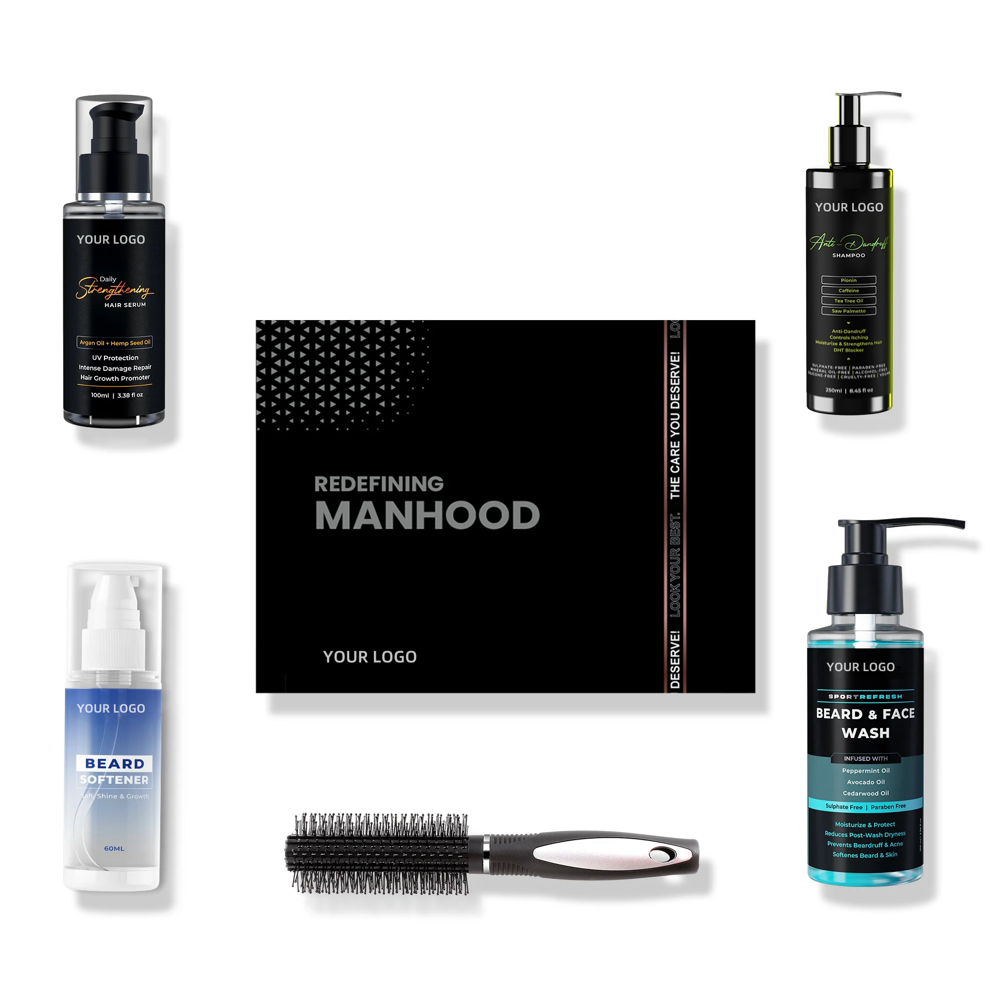 Custom Logo Men's Beard Grooming Kit With Common Comb For Dandruff Control And Beard Smoothing And Hair Care