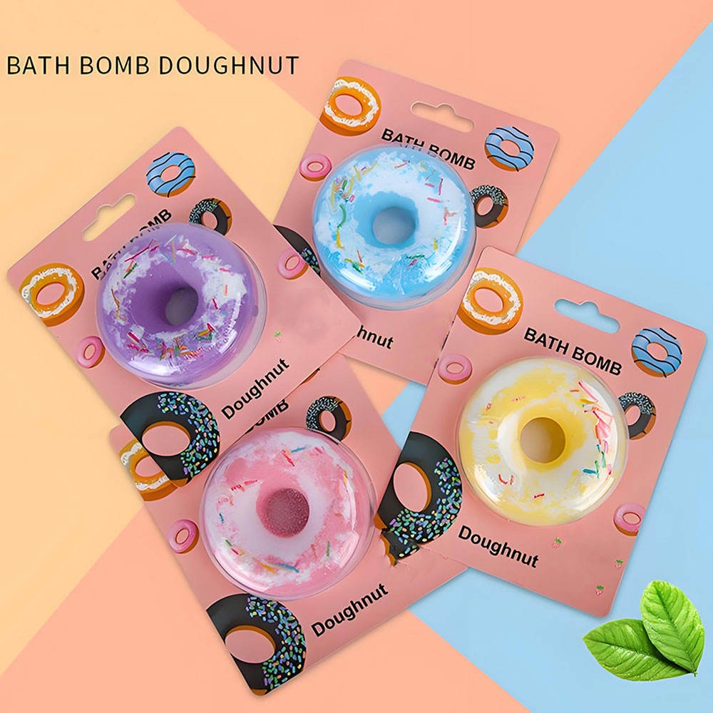 Oem Private Label Vegan Organic Fizzy Natural Bath For Gift Set With Moisturizing Bamboo Pulp Donut Shape Cute Spa Relax
