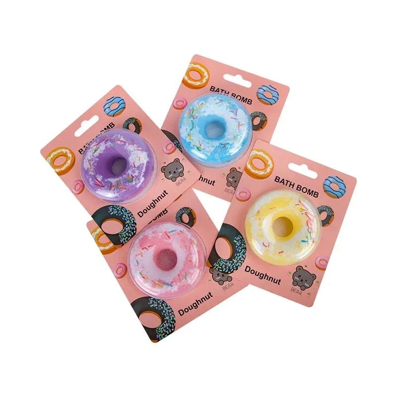 Oem Private Label Vegan Organic Fizzy Natural Bath For Gift Set With Moisturizing Bamboo Pulp Donut Shape Cute Spa Relax