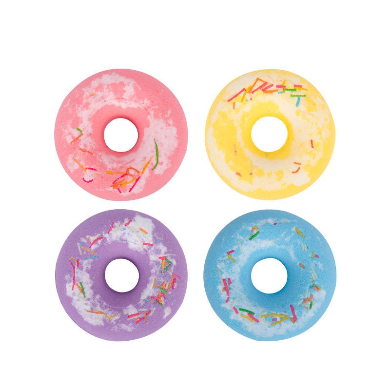Oem Private Label Vegan Organic Fizzy Natural Bath For Gift Set With Moisturizing Bamboo Pulp Donut Shape Cute Spa Relax
