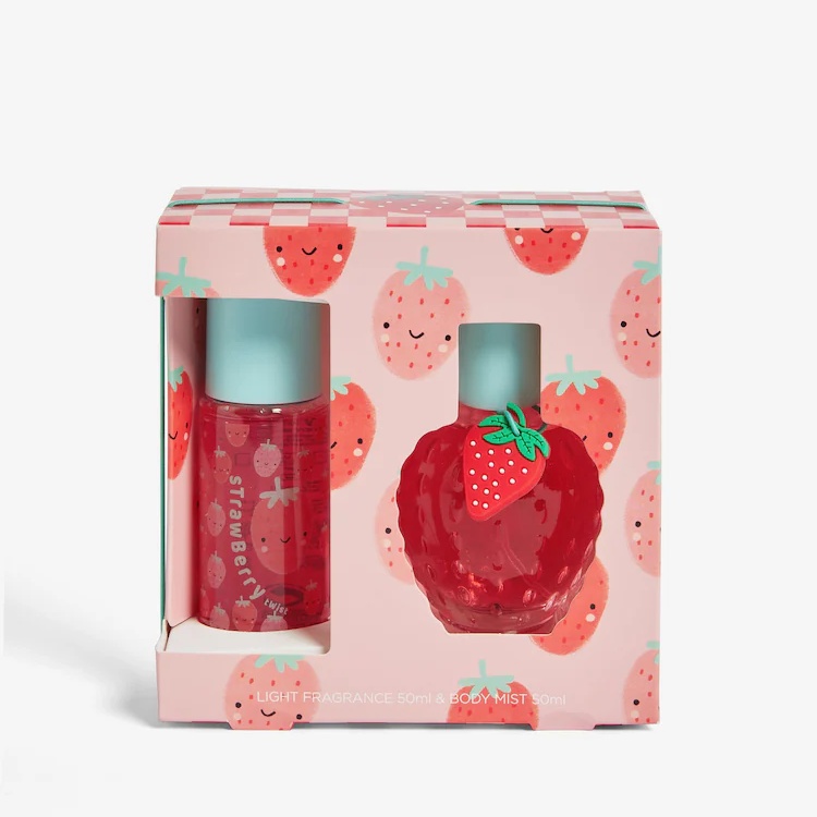 Kids Private Label Fruity Strawberry Sweet And Fresh 50ml Light Perfume And 50ml Body Mist With Cute Strawberry Hangtag Gift Set