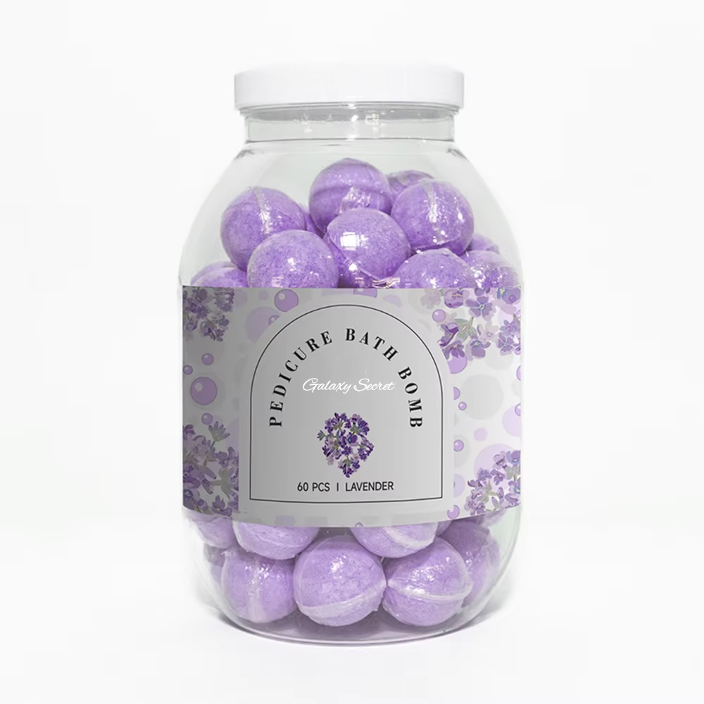 Galaxy Secret Packaging 60pcs/jar Organic Spa Bath Salt Bath Bomb Fizzer Lavender Scent Manicure Pedicure Gift Set