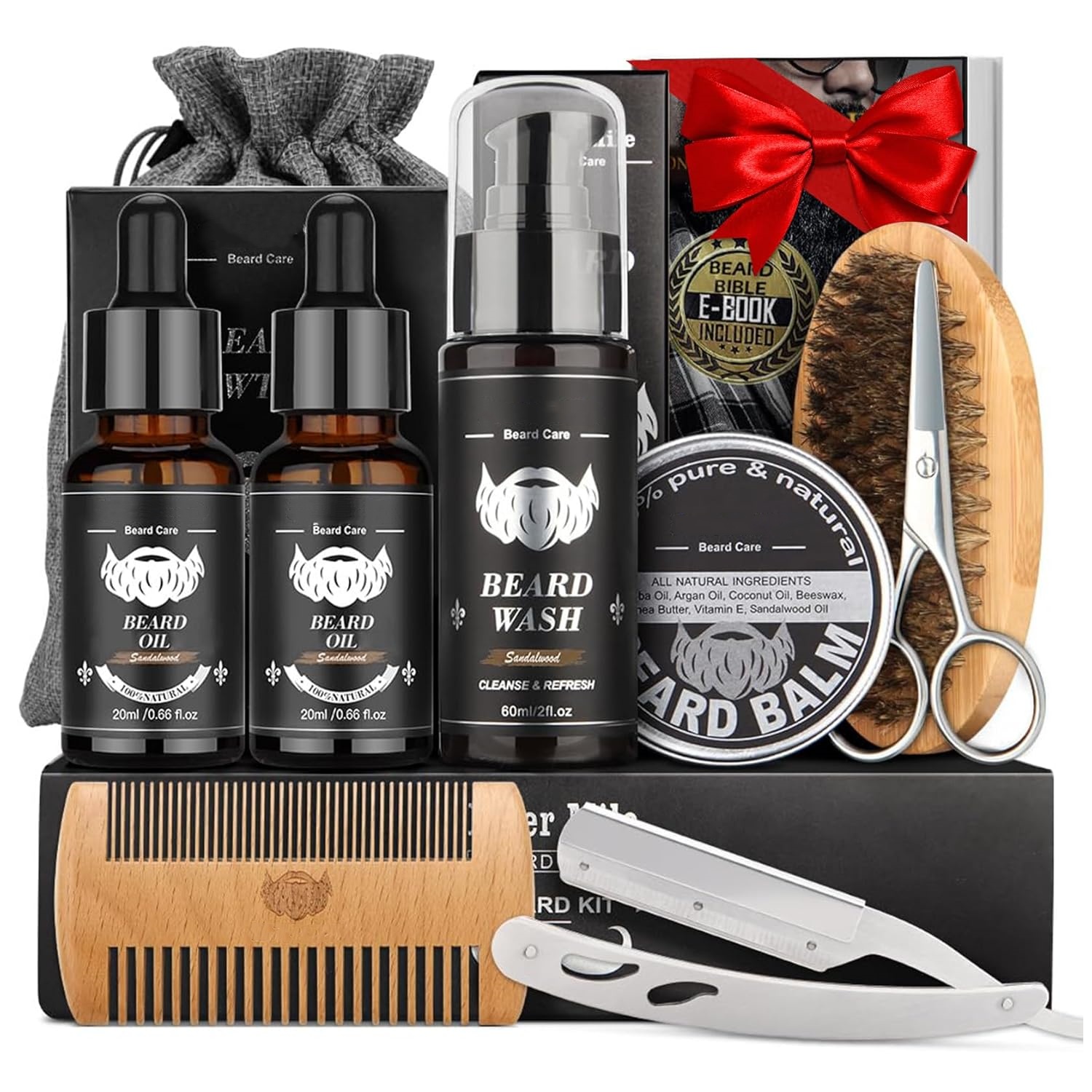 Oem Private Label Organic Men's Beard Care Kit Moisturizing Beard Balm Vegan Cream Herbal Oil For Beard Growth Box