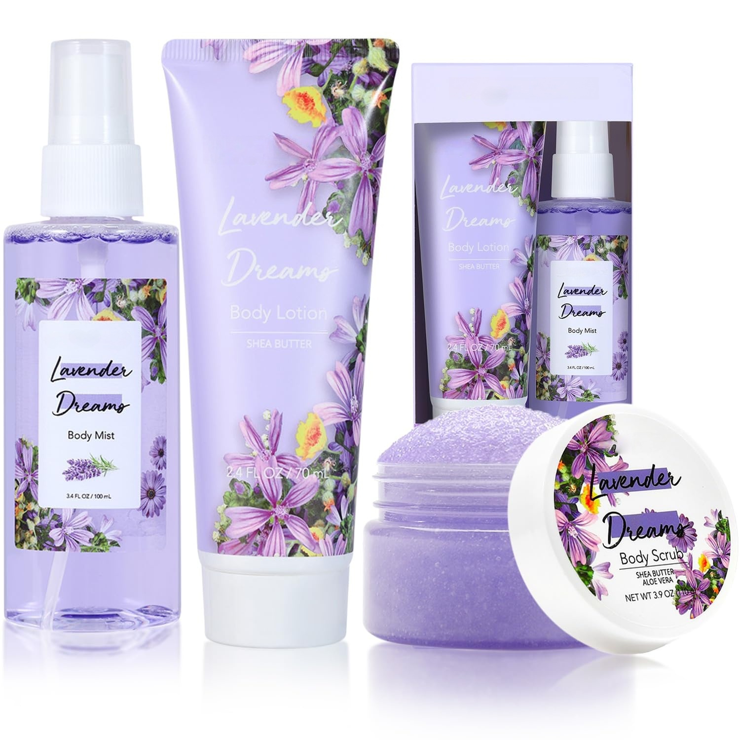 Oem Private Label Body Mist Gift Set - Spa Gifts For Women,Perfume,Body Lotion,And Body Scrub In A Lavender Dreams Box-
